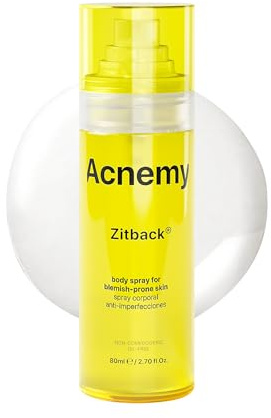 Acnemy ZITBACK® Körperspray für zu Akne neigende Haut - Beseitigt Körperakne, peelt sanft ohne zu reizen - Ölfrei und Parfümfrei mit einzigartiger Freisetzungstechnologie - 80 ml
