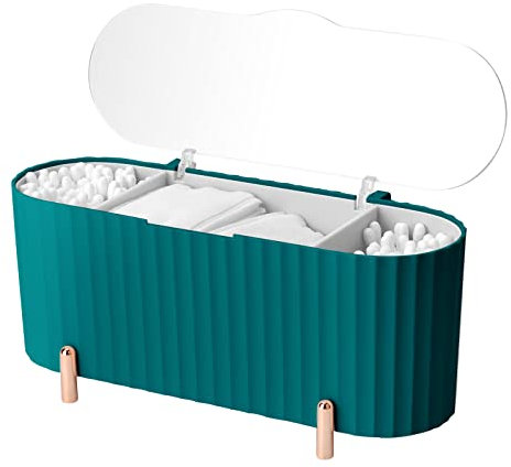 Cotton Pad Holder, ABS Qtip Holder with Lid, 3 Compartments Makeup Pads Container, Cotton Swab Holder, Desktop Make Up Storage Bathroom Organiser Dispenser for Cotton Buds, Cotton Tips, Beauty Eggs