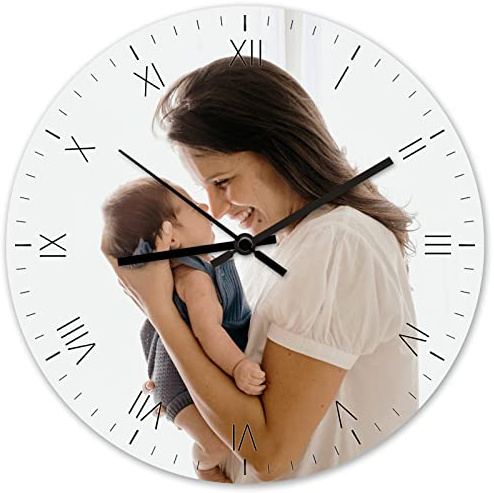 Benutzerdefinierte Wanduhr, Personalisierte Fotouhr zum Aufhängen, Fügen Sie Ihr Bild/Foto/Logo/Jedes Design Hinzu, für Wohnzimmer Schlafzimmer & Küche - Geschenk für Mama Papa Freunde & Familie