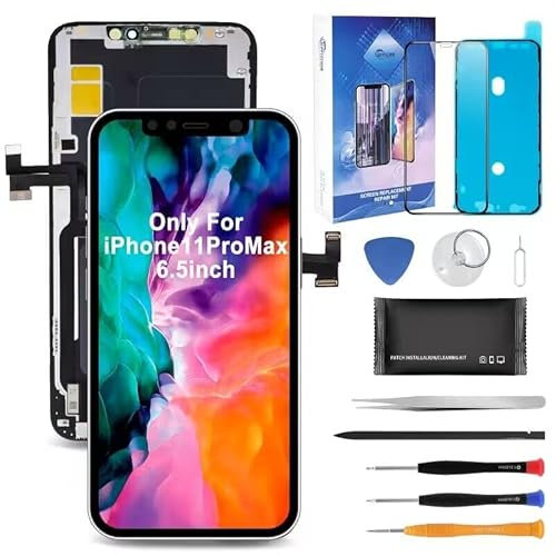 Display-Ersatz für iPhone 11 Pro Max 16,5 cm (6,5 Zoll) 3D-Touchscreen-Reparatur-Set – Digitizer-Display-Glas-Ersatz mit wasserdichtem Klebstoff, Werkzeugen, gehärtetem Glas, Anleitung (A2161, A2220,