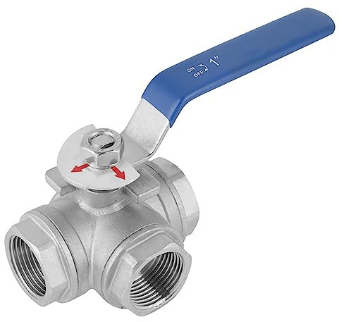 VOBOR Universal Kugelhahn,1 Stück 1 Zoll 304 Edelstahl 3 Wege Kugelhahn Hohe Plattform T-Typ DN25 Innengewinde Kugelhahn für Wasser,Öl und Luftleitungen