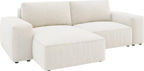 DELIFE Eckcouch Lanzo XL Bouclé Creme-Weiß 270x180 cm Recamiere variabel