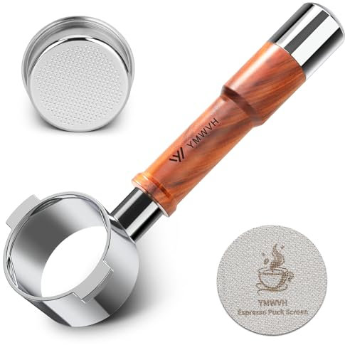 Portafilter sans fond 51 mm 2 oreilles pour Delonghi ECP3420/EC155/BCO430/EC260 avec écran rondelle et panier filtre 100 % acier inoxydable, poignée en noyer