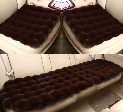 Autositzbezüge Auto Sitzauflage Sitzkissen Sitzbezüge Plüsch Sitzauflagen Vordersitzbezüge Rücksitzbezüge Rücksitzkissenbezüge Künstliche (Braun,2+1 Vorder und Rücks)