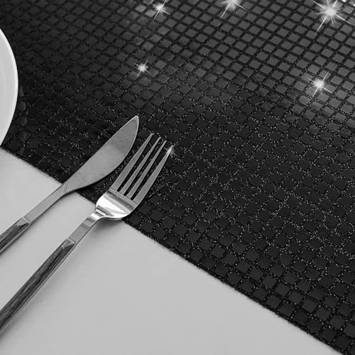 6 Stück 30 x 45cm Disco Pailletten Tischset Glitzer Platzsets Platzdeckchen Tischsets Abwaschbar Hitzebeständige rutschfest Placemat Platzset Tischdekoration für Küche Bankett Party,Schwarz