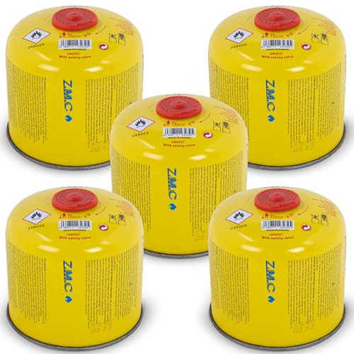 ZMC Lot de 5 cartouches de gaz de 300 g, à visser de 600 ml, avec gaz propane/butane, filetage Euro EN417 7/16, cartouche de valve compatible avec réchaud à gaz, brûleur de mauvaises herbes, barbecue