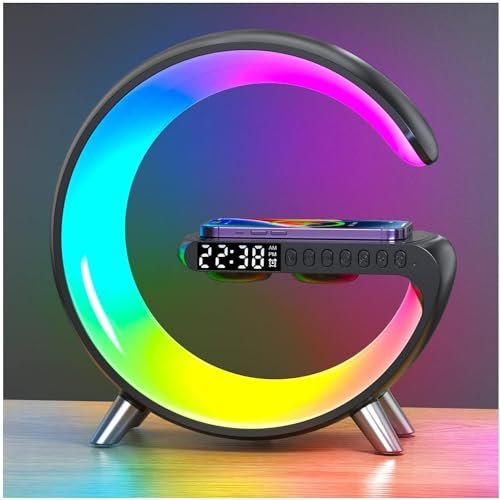 Domigard G Lamp Wireless Charger, Night Lights with Bluetooth Speaker & Alarm Clock, LED Atmosphere Lamp for Bedroom, Birthday Gifts Gadgets for Teenage Boys Girls - Black(App)