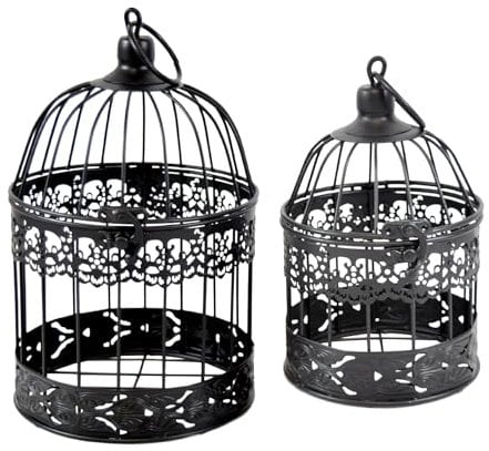 2er Set Vogelkäfig schwarz | Metalldeko Nostalgie Design | Deko Voliere | 26-35 cm
