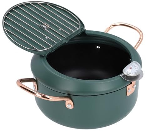 Japanese Style Frying Pot with Oil Temperature Gauge and Double Handles Iron Cooking Pot, Ideal for Deep Frying, Stir Frying, Stewing, Cooking Soup, Suitable for Home Users,