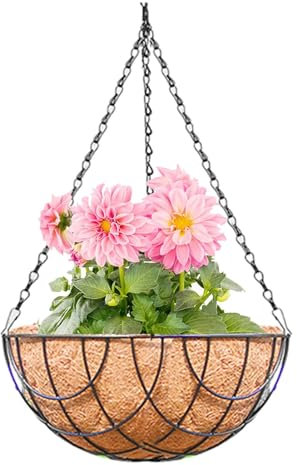 Dekorativer hängender Pflanzenhalter, Outdoor-Hängepflanzenkorb, runder Metall-Pflanzenaufhänger, runder Draht Pflanzenhalter Kette Veranda Blumentöpfe Aufhänger Gartendekoration Bewässerung