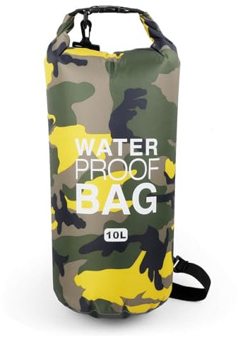 JSRHEEM Sac Étanche, Dry Bag 10L 20L 30L a vec Sangle Réglable, Idéal pour Activités de Plein Air et Sports Aquatiques, Kayak, Rafting, Natation, Bateau Canoeing, Plage (Jaune, 10 litres)