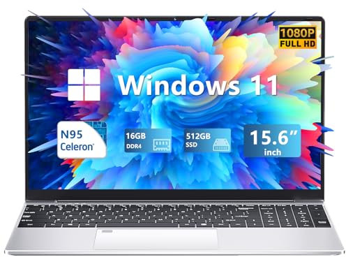 PC Portatile 15,6 pollici, 16 GB LPDDR4 RAM 512 GB SSD Notebook, 1080P FHD Celeron N95 Laptop Windows 11 pro, con USB 3.0 Mini HDMI2.4G/5G WiFi Tastiera retroilluminata full size PC Computer Ufficio