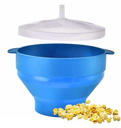 FORYNXHWIN Máquina para hacer palomitas de maíz para microondas, cuenco plegable de silicona con tapa y asas, sin BPA, apto para lavavajillas, perfecto para noches de cine familiares y aperitivos