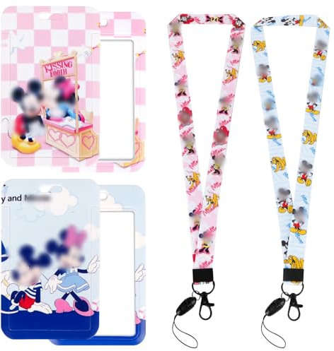 2 PCS Porta Badge con Cordino, Porta Badge da Collo, Porta Carte, Porta Badge Tematizzato con Cartoni Animati per Ufficio per Carta Bancaria, Chiave, Carta d'Identità