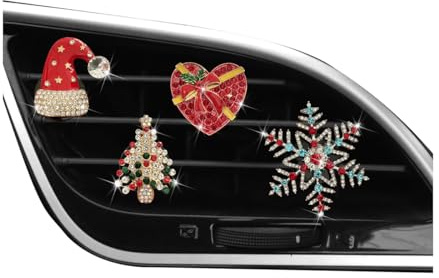 TJCGCKK Weihnachten Auto Lüftungsclips Lufterfrischer Schneeflocken Weihnachtsmannmütze Auto Aromatherapie Diffusor Autozubehör Innenraum Deko 4 Stück