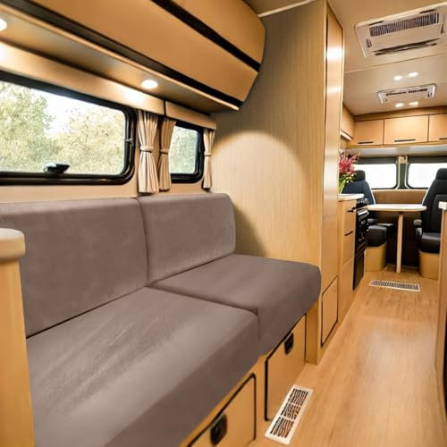 ZYBSLCSY Caravan Seat Cover Velvet Stretch, Non-Slip Separate RV Dinette Cushion Covers with 2 Straps, Couch Cushion Covers for Camper Sofa Bench (Taupe,L90-130 cm, W65-90 cm)