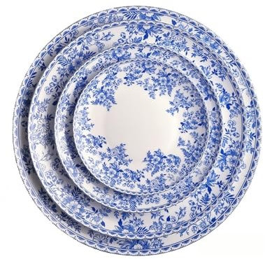 Platos de Fiesta Juego de porcelana china con diseño de orquídea, vajilla de cerámica vintage con flores rotas y cymbidium azul, juego de cuatro piezas con cuenco, plato y platillo Plato de Postre