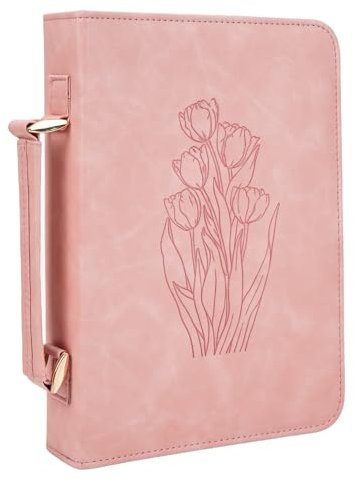 Bibelhülle für Frauen, passend für 24,5 x 16,3 x 4,3 cm Bibel, große Bibelhülle aus PU-Leder für Mädchen, rosa Bibelhülle mit verstärktem Griffband, Reißverschluss, Innentasche zum Schutz und Tragen