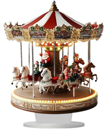 Generisch Weihnachts-Karussell, Dorf-Szene, Rot, Acryl, Karussell, Weihnachts-Dekoration