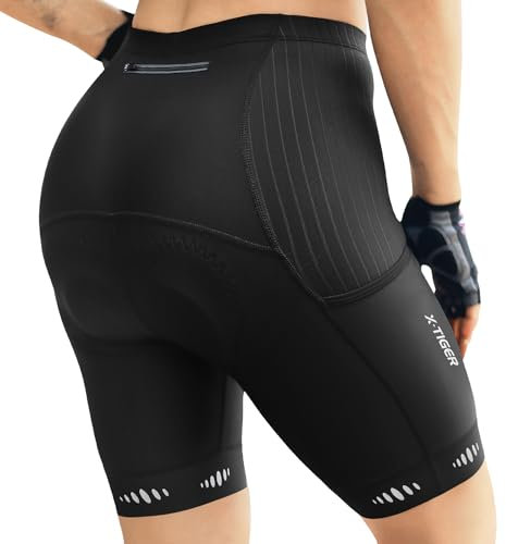 X-TIGER Radlerhose Damen mit Sitzpolster 5D Gepolster Fahrradhose Damen Kurz Schnell Trocknende Atmungsaktive Radhose mit 3 Tasche
