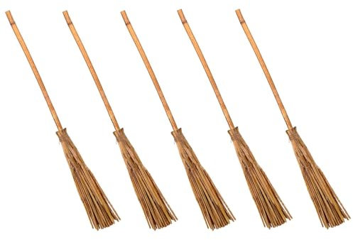 AC - Pack de 5 escobas de Bruja - Paja y bambú – Complementos para Disfraz de Mago, hechicero, Ligera, Carnaval, Halloween, Cosplay, Fiestas - 62 cm