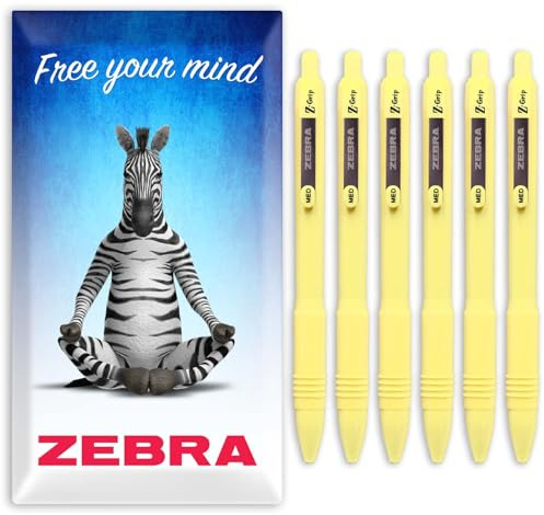 Zebra Z-Grip Smooth Ballpoint Pen - 1.0mm - Black Ink - Pack of 6 - In Envelope Gift Packaging (Pastel Yellow)