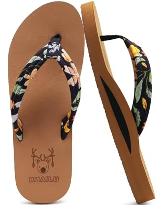 KuaiLu Flip Flops Damen Zehentrenner Bequeme | Weich Stoff Frauen Bade Sandalen Bequeme Füße Yoga Matte Fussbett Sommer Zehensandalen Rutschfest Gummi Indoor Outdoor