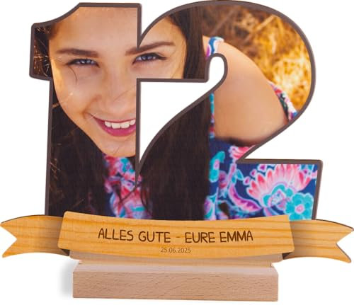Geschenk Junge 12 Jahre - Geschenk Mädchen 12 Jahre personalisiert - Foto Holzbild opt. mit Sockel - 12 Geburtstag Junge, 12 Geburtstag Deko, 12. Geburtstag, 12 Jahre Geburtstag, Geschenke Kind 12