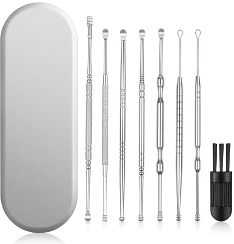 BUTBU Ear Wax Removal Kit, 8PCS Stainless Steel Ear Wax Remover, Portable ear Cleaning Set with Storage Box, Reusable Ear-Cleaner Tools, Ears Pick for Adults and Children (Silver)