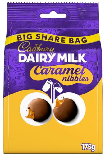 Cadbury Dairy Milk Caramel Nibbles, Big Share Bag 175 g (Pack of 1) | Smooth Caramel Centre, For Sharing, For Snacking & Baking, Resealable Pouch