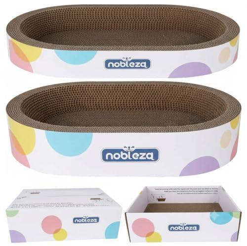 Nobleza Rascador para Gatos 4 en 1 de Cartón Corrugado, Incluye Cama Ovalada, Tabla de Rascar Plana, Caja de Cartón, Bolas de Juguete y Hierba Gatera