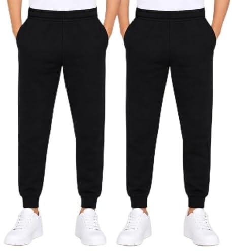 NIYS Kids Boys & Girls Fleece Cuffed Hem Tracksuit Jogging Bottoms, Soft School Uniform Drawstring Sweatpants, Elastic Waist Activewear Trousers (UK, Age, 9 Years, 10 Years, Regular, 2, Black)