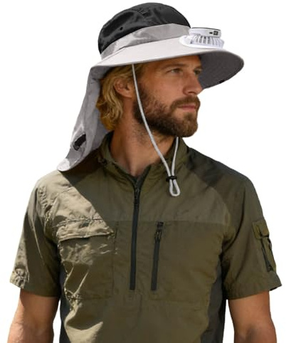 Generisch 2026 Gorra de ventilador solar para hombre con ala ancha, ideal para senderismo al aire libre como gorra solar con batería recargable