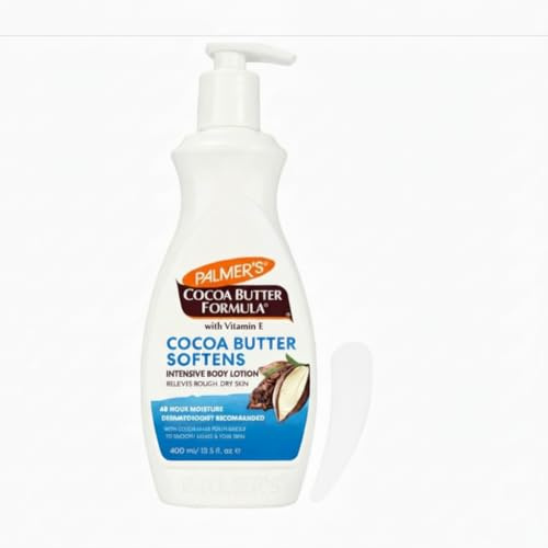 Palmer’s Cocoa Butter Body Lotion 400ml Bundle with Pump & Rosetide Cosmetic Spatula – Daily Moisturiser with Vitamin E for Dry Skin Care & Smooth-Looking Skin