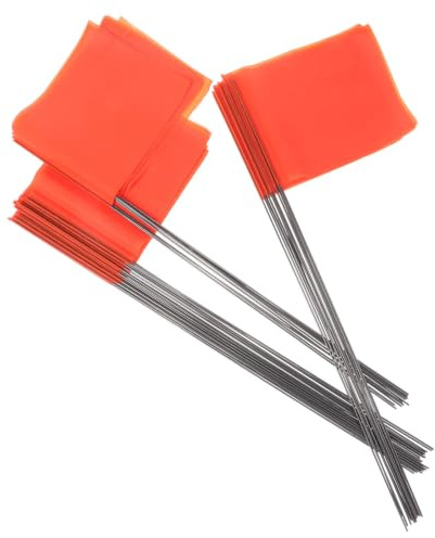 PACKOVE Surveying Marker Flags and Stable Placement Orange Waterproof 150pcs with Steel Stakes, High Visibility Writable Sturdy Flags with Integrated Steel for Landscaping and Lawn Survey