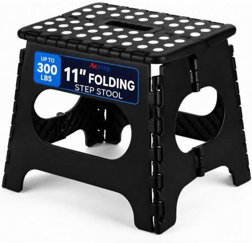 ACSTEP Folding Step Stool 11 Inch, Sturdy Plastic Foldable Step Stool for Kids & Adults, Non Slip Lightweight Collapsible Foot Stools Holds 300 lbs, Ideal for Kitchen, Bathroom, Bedroom, Outdoor