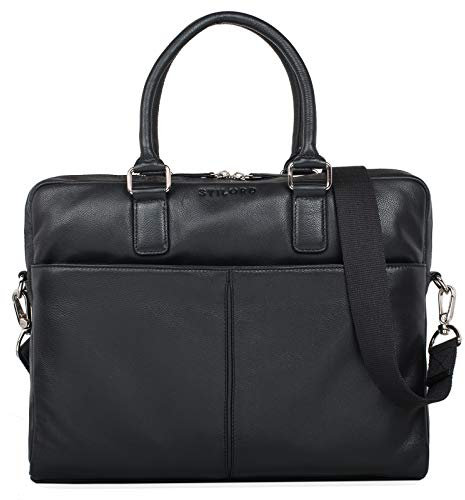 STILORD 'Emilio' Umhängetasche Leder Vintage groß Schultertasche elegante Handtasche für Büro Business Arbeit Laptop 13.3 Zoll Aktentasche DIN A4, Farbe:schwarz