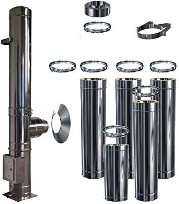 Edelstahlschornstein Schornstein Bausatz doppelwandig DW 180 Höhe 5,7 m