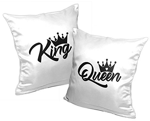 Eurofoto 2er Kissen-Set mit Motiv – King Queen mit Krone– für Verliebte zum Valentinstag | Liebes-Kissen | Valentins-Geschenk
