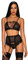 Selente Love & Fun verführerisches 5-teiliges Damen Dessous-Set aus BH, Strapsgürtel, Tanga & Satin-Augenbinde, Made in EU (S/M, schwarz-Nieten)