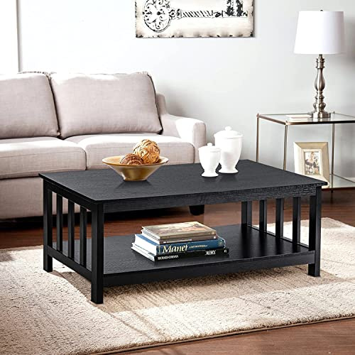 ChooChoo Couchtisch aus schwarzem Holz für Wohnzimmer, rechteckiger Mission Couchtisch mit Ablage, 101,6 cm, einfache Montage