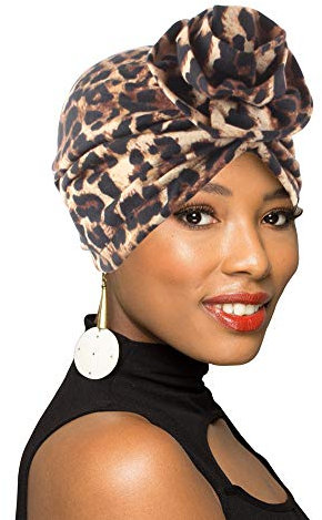 1 Pack/2 Packungen Damen-Turban, afrikanisches Muster, Kopfbedeckung, vorgebundene Haube, Chemo-Mütze, Haarausfall-Mütze, Z: 1 Packung, Leopardenmuster, Einheitsgröße
