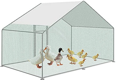 AufuN Freilaufgehege Hühnerstall mit Schloss, Verzinkter Stahlrahmen, PVC-beschichtetes Schatten Dach für Hühnerkäfig Geflügelstall Vogelkäfig Kleintiere, 3 x 2 x 2m