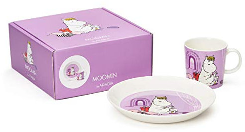 Arabia Moomin Kindergeschirr-Set Snorkmaiden 2-teilig Teller und Tasse Keramik Lila-Weiß, 1052351