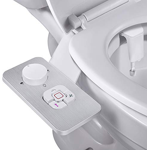 Bidet Attachment - SAMODRA Ultra-Thin 5mm Non-Electric Bidet Toilet Seat Attachment Adjustable Pressure Retractable Self-Cleaning Dual Nozzles Frontal & Rear Wash for Cold Water - Brushed Nickel