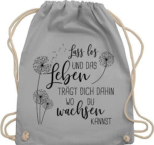 Turnbeutel Rucksack - Sprüche Statement - Lass los Pusteblumen - Schwarz - Unisize - Hellgrau - beuteltasche mit beutel kinder sportsack bag baumwollrucksack turnsackerl bags kordelzug tasche