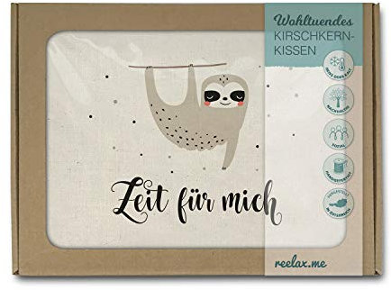 Reelax.me Kirschkernkissen für die Mikrowelle - Körnerkissen mit Spruch Zeit für mich Faultier – Entspannungs-Geschenk mit Spruch, Abschiedsgeschenk, Mutmacher-Geschenkidee für Männer, Frauen & Kinder