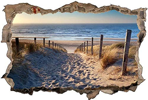 3D Wandtattoo Mauerloch Wandsticker Wandaufkleber Durchbruch selbstklebend Schlafzimmer Wohnzimmer Kinderzimmer,Nordsee Strand Sonne,Größe: 60x90cm