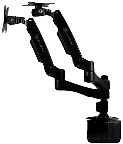 SilverStone SST-ARM22BC - Verstellbarer Dual-LCD/LED Aluminium-Monitorarm, Maximale Montagelochabstände VESA MIS-D 75x75/100x100, schwarz