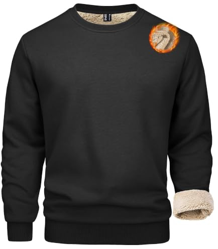 MAGCOMSEN Herren Winter Sweatshirt Fleece Pullover Gefüttert Sport Pulli Warm Langarm Shirt mit Rundhalsausschnitt